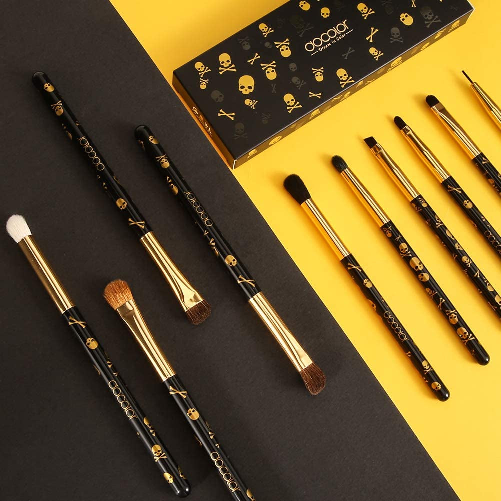 Eye Makeup Brushes 10Pcs Skull Printed Eyeshadow Makeup Brush Set Blending Concealer Eyebrow Eye Liners Premium Synthetic Eyeshadow Crease Brow Brush
