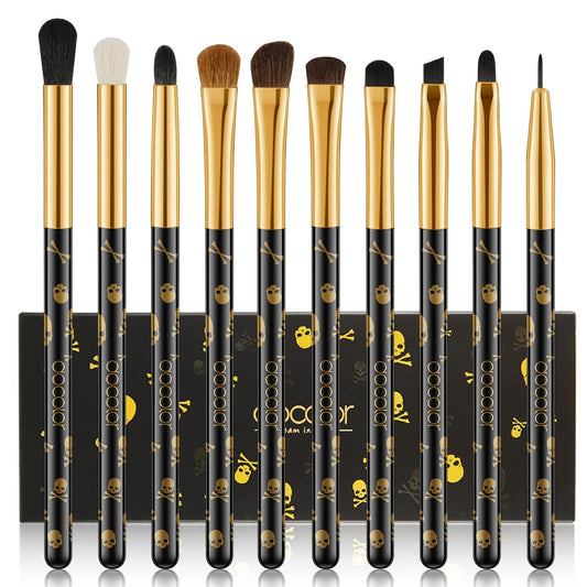Eye Makeup Brushes 10Pcs Skull Printed Eyeshadow Makeup Brush Set Blending Concealer Eyebrow Eye Liners Premium Synthetic Eyeshadow Crease Brow Brush