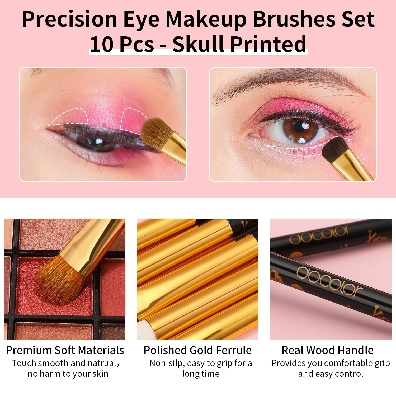 Eye Makeup Brushes 10Pcs Skull Printed Eyeshadow Makeup Brush Set Blending Concealer Eyebrow Eye Liners Premium Synthetic Eyeshadow Crease Brow Brush