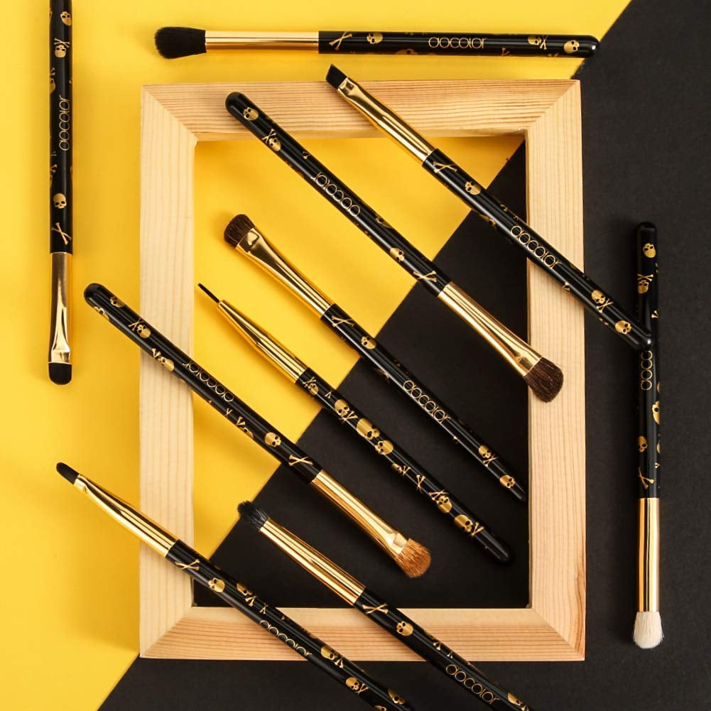 Eye Makeup Brushes 10Pcs Skull Printed Eyeshadow Makeup Brush Set Blending Concealer Eyebrow Eye Liners Premium Synthetic Eyeshadow Crease Brow Brush